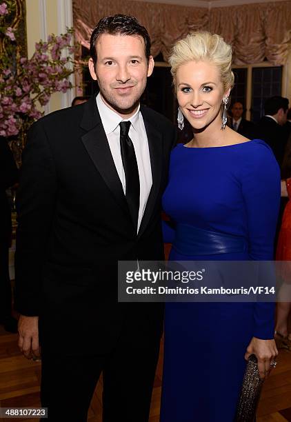 Tony Romo and Candice Crawford attend the Bloomberg & Vanity Fair cocktail reception following the 2014 WHCA Dinner at Villa Firenze on May 3, 2014...