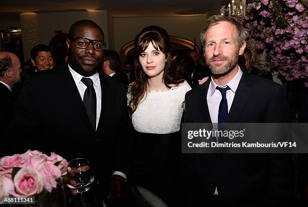 Steve McQueen, Zooey Deschanel and Spike Jonze attend the Bloomberg & Vanity Fair cocktail reception following the 2014 WHCA Dinner at Villa Firenze...