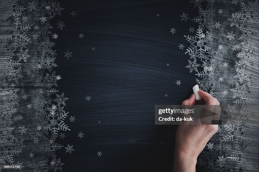 Christmas chalk drawing on blackboard