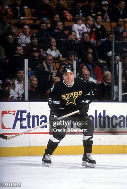 Jamie Langenbrunner of the Dallas Stars skates on the ice during an NHL game against the New Jersey Devils on January 5, 1998 at the Continental...