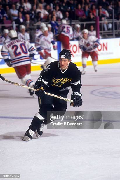 Jamie Langenbrunner of the Dallas Stars skates on the ice during an NHL game against the New York Rangers on October 10, 1996 at the Madison Square...