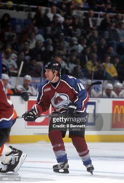 Adam Deadmarsh of the Colorado Avalanche skates on the ice during an NHL game against the New York Islanders on October 10, 1999 at the Nassau...