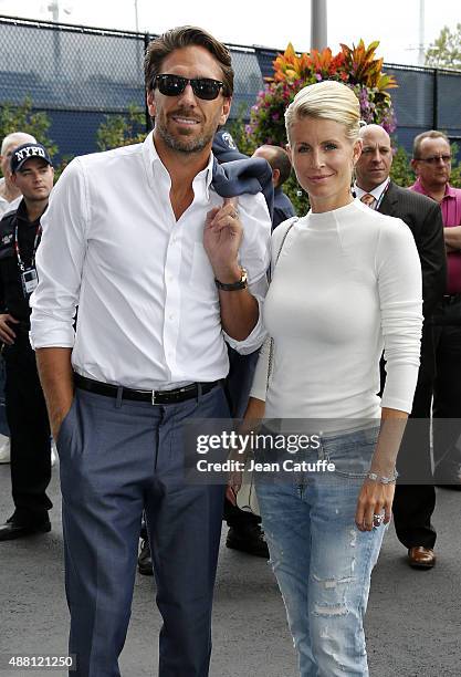 Henrik Lundqvist and his wife Therese Andersson arrive to attend the Men's Final on day fourteen of the 2015 US Open at USTA Billie Jean King...
