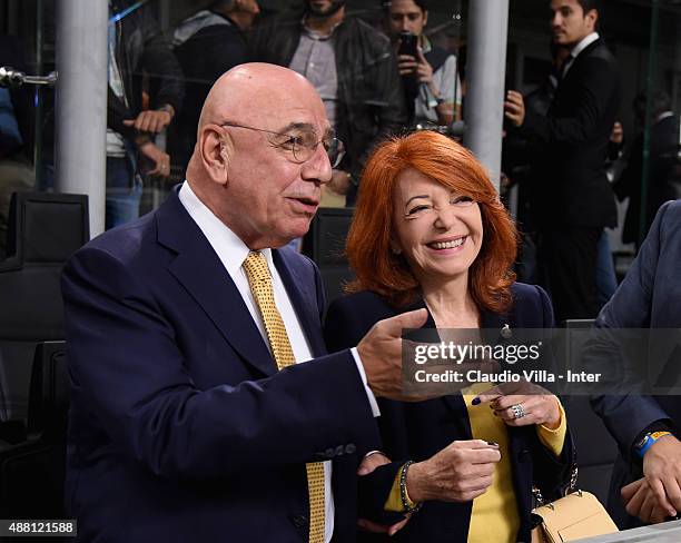 Bedy Moratti and Adriano Galliani attend the Serie A match between FC Internazionale Milano and AC Milan at Stadio Giuseppe Meazza on September 13,...