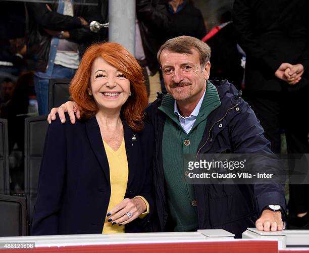 Bedy Moratti and Giacomo Poretti attend the Serie A match between FC Internazionale Milano and AC Milan at Stadio Giuseppe Meazza on September 13,...