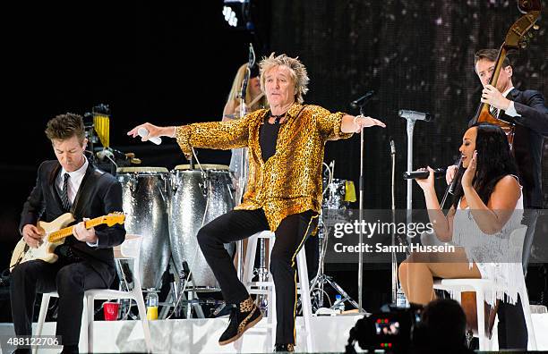 Rod Stewart performs at BBC Radio 2 Live In Hyde Park at Hyde Park on September 13, 2015 in London, England.