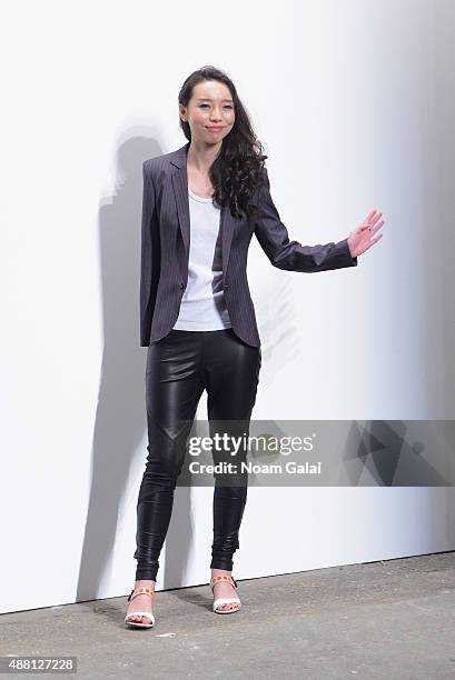 Designer Vivienne Hu walks the runway during the Vivienne Hu Spring 2016 during New York Fashion Week: The Shows at Art Beam on September 13, 2015 in...