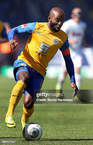 Dominik Kumbela of Braunschweig runs with the ball during the Bundesliga match between Eintracht Braunschweig and FC Augsburg at Eintracht Stadion on...