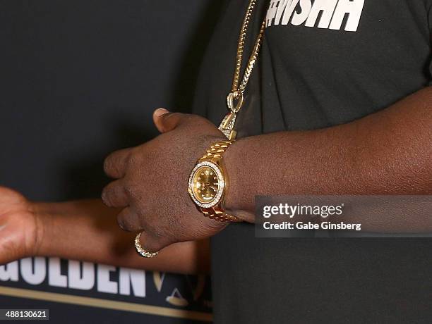 Worldstar Hip Hop CEO Lee "Q" O'Denat arrives at the pre-fight party for "The Moment: Mayweather vs Maidana" at the MGM Grand Garden Arena on May 3,...