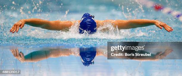 Elena Czeschner of SG Schwabmuenchen-Noerdlingen 06 competes in the women's 100 m butterfly heat during day three of the German Swimming Championship...