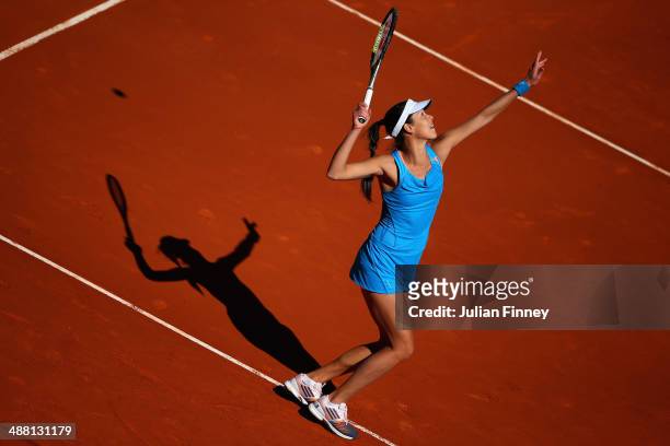 Ana Ivanovic of Serbia serves in her match against Madison Keys of USA during day two of the Mutua Madrid Open tennis tournament at the Caja Magica...