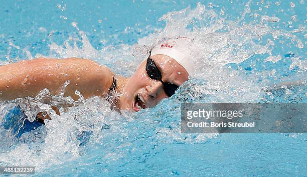 Annika Bruhn of SV Bietigheim competes in the women's 200 m freestyle heat during day three of the German Swimming Championship 2014 at Eurosportpark...