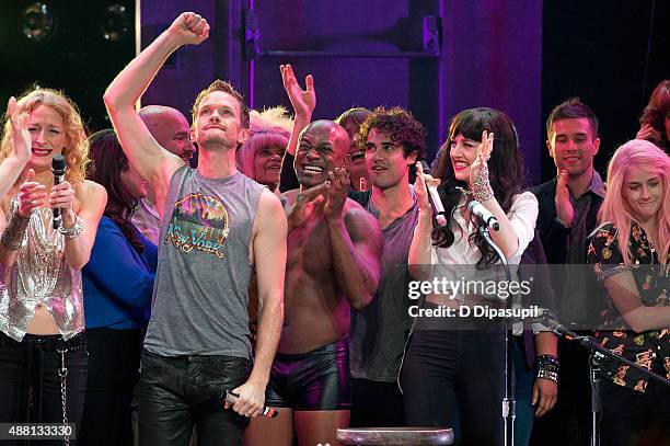 Neil Patrick Harris, Taye Diggs, Darren Criss, and Lena Hall perform onstage during the "Hedwig and the Angry Inch" Broadway final performance at the...