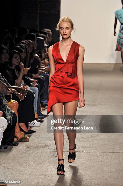 Model walks the runway wearing Vivienne Hu Spring 2016 during New York Fashion Week: The Shows at Art Beam on September 13, 2015 in New York City.