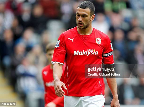 May 03: Cardiff City's Steven Caulker looks dejected after his team are relegated during the Barclays Premier League match between Newcastle United...