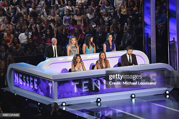 Kevin O'Leary, Amy Purdy, Danica McKellar, Taya Kyle, Zendaya, Vanessa L. Williams and Brett Eldredge attend the 2016 Miss America Competition at...