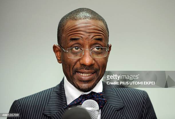Governor of the Central Bank of Nigeria, Sanusi Lamido Aminu Sanusi speaks on the state of five Nigerian banks in Lagos on August 14, 2009. The...
