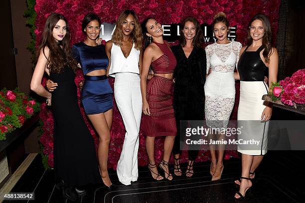 Models Kemp Muhl, Cris Urena, Jourdan Dunn, Adriana Lima, Christy Turlington, Gigi Hadid and Emily DiDonato attend Maybelline New York Celebrates New...