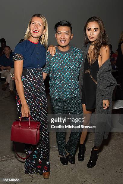Natalie Joos, Bryan Boy and Rumi Neely attend the Thakoon fashion show during Spring 2016 New York Fashion Week at SIR Stage37 on September 13, 2015...