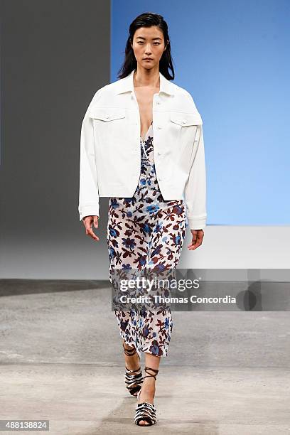 Ji Hye Park walks the runway wearing Thakoon Spring 2016 during New York Fashion Week at SIR Stage37 on September 13, 2015 in New York City.
