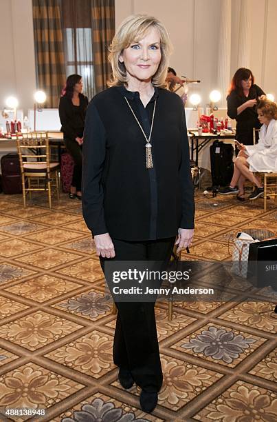 Designer Sherri Hill backstage at the Sherri Hill Spring 2016 fashion show during New York Fashion Week at The Plaza Hotel on September 13, 2015 in...