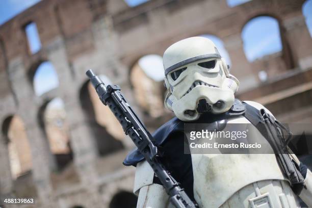 Star Wars fan dressed as a Storm Trooper during the Star Wars Day 2014 at Colloseo on May 4, 2014 in Rome, Italy.