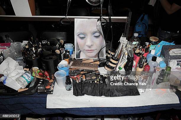 An atmosphere view of backstage at Hendrik Vermeulen show during Spring 2016 New York Fashion Week at Vanderbilt Hall at Grand Central Terminal on...