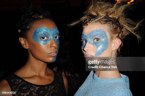 Models seen backstage of Hendrik Vermeulen show during Spring 2016 New York Fashion Week at Vanderbilt Hall at Grand Central Terminal on September...