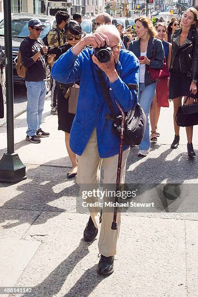 Photographer Bill Cunningham is seen in the Garment District on September 13, 2015 in New York City.