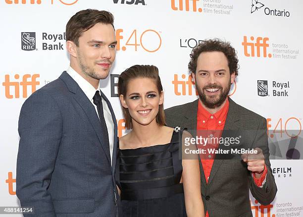 Nicholas Hoult, Kristen Stewart and Drake Doremus attend the 'Equals' premiere during the 2015 Toronto International Film Festival at the Princess of...