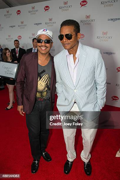 American entertainers, singers, dancers, Marlon Jackson and Jackie Jackson attends the 140th Kentucky Derby at Churchill Downs on May 3, 2014 in...