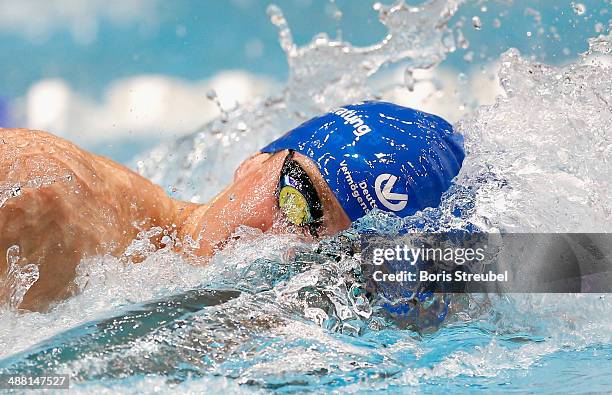Paul Biedermann of SV Halle competes in the men's 200 m freestyle A final during day three of the German Swimming Championship 2014 at Eurosportpark...