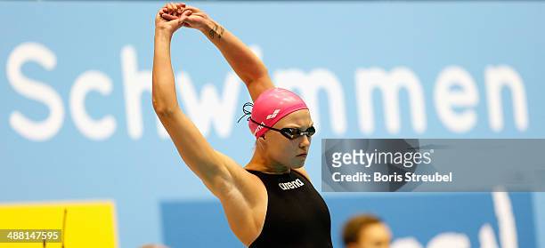 Vanessa Grimberg of SVR Stuttgart prepares for the start of the women's 200 m breaststroke A final during day three of the German Swimming...