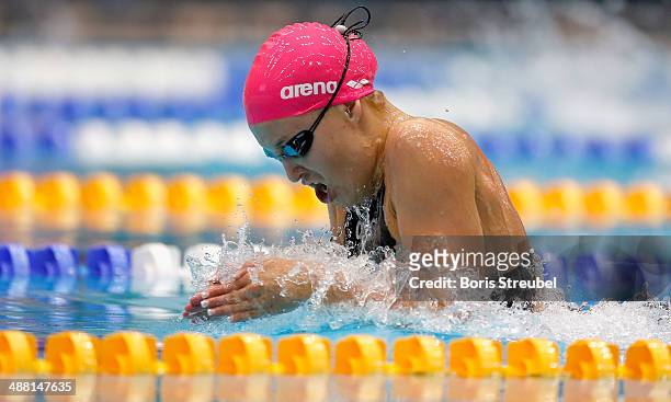 Vanessa Grimberg of SVR Stuttgart competes in the women's 200 m breaststroke A final during day three of the German Swimming Championship 2014 at...