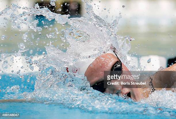 Annika Bruhn of SV Bietigheim competes in the women's 200 m freestyle A final during day three of the German Swimming Championship 2014 at...