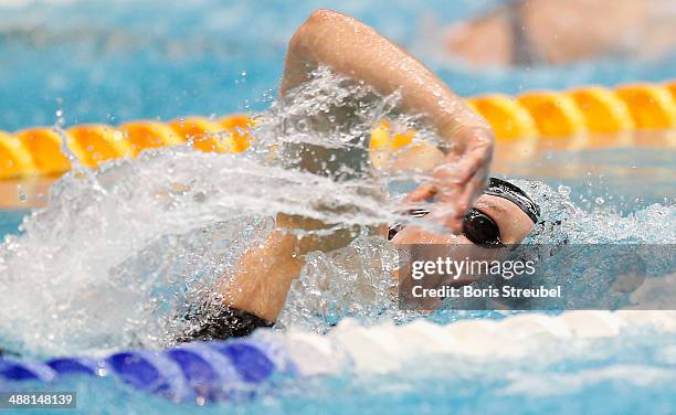 Silke Lippok of Hamburger SC competes in the women's 200 m freestyle A final during day three of the German Swimming Championship 2014 at...