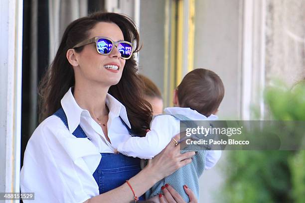 Spanish Actress Mar Saura and son Javier attend Global Champion Tour on May 3, 2014 in Madrid, Spain.