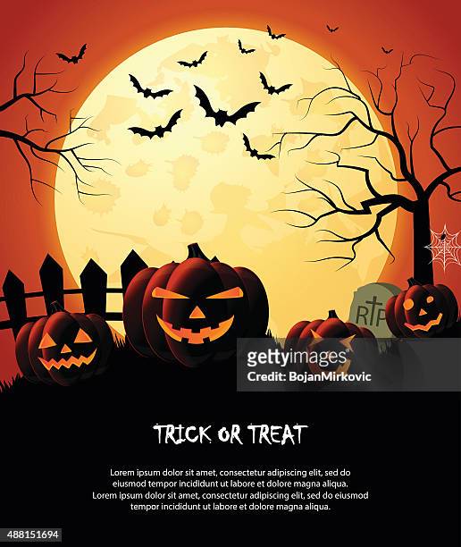 halloween night orange trick or treat background - informationsgrafik stock illustrations