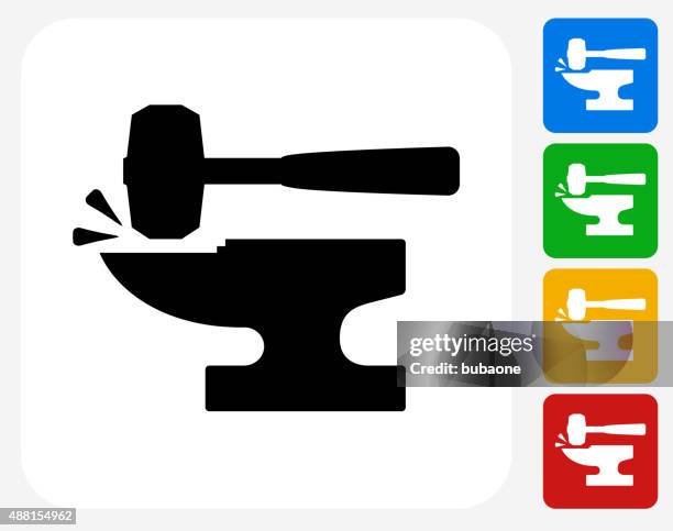 illustrazioni stock, clip art, cartoni animati e icone di tendenza di fabbro ferraio incudine e il martello forfettaria icona piatto di design grafico - fabbro ferraio