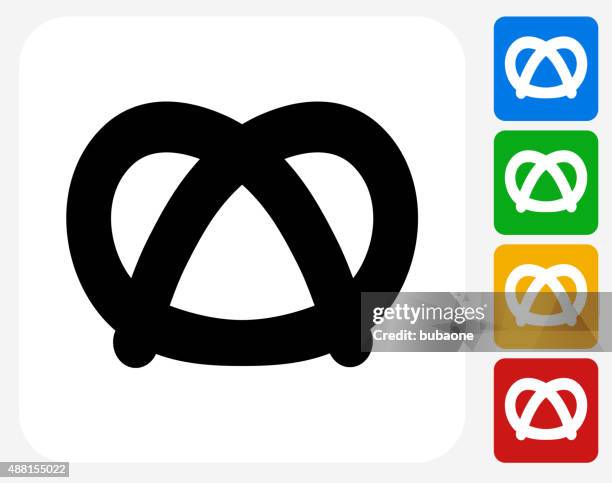 pretzel icon flat graphic design - salted stock illustrations