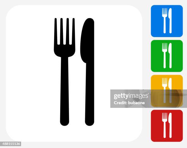 fork and knife icon flat graphic design - kitchen knife stock illustrations