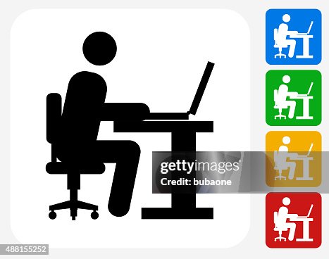 Man Working on Computer Icon Flat Graphic Design Man Working on Computer Icon Flat Graphic Design