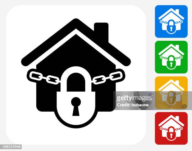 locked house icon flat graphic design - foreclosure stock illustrations