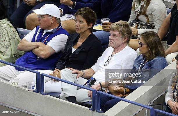 Robert Redford and his wife Sibylle Szaggars attend the Men's Final on day fourteen of the 2015 US Open at USTA Billie Jean King National Tennis...