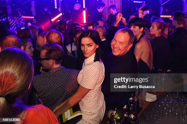 Leigh Lezark and designer Michael Kors attend the new Gold Collection fragrance launch hosted by Michael Kors featuring Duran Duran at Top of The...