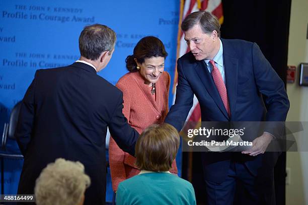 John McKernan and Olympia Snowe attend the 2014 John F. Kennedy Profile In Courage Award Ceremony at The John F. Kennedy Presidential Library And...