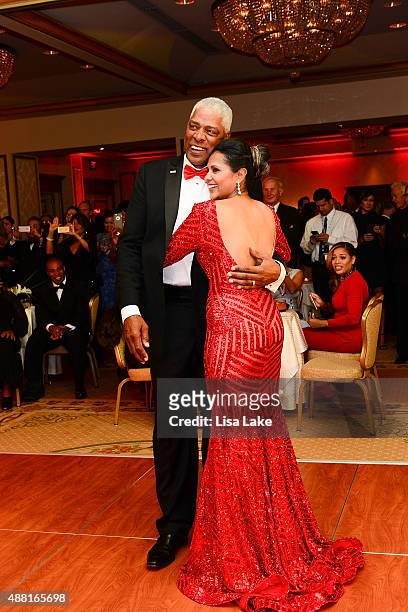 Julius and Dorys Erving dance at The Julius Erving "Black Tie" Ball Event at The Rittenhouse Hotel on September 13, 2015 in Philadelphia,...