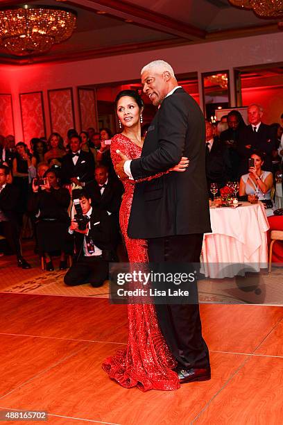 Julius and Dorys Erving dance at The Julius Erving "Black Tie" Ball Event at The Rittenhouse Hotel on September 13, 2015 in Philadelphia,...