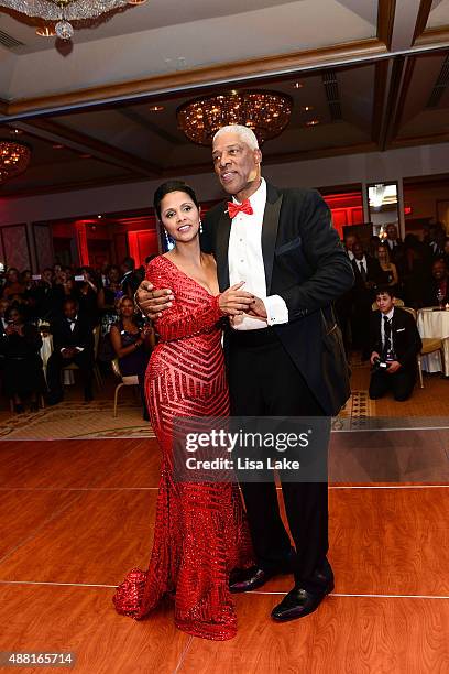 Julius and Dorys Erving dance at The Julius Erving "Black Tie" Ball Event at The Rittenhouse Hotel on September 13, 2015 in Philadelphia,...