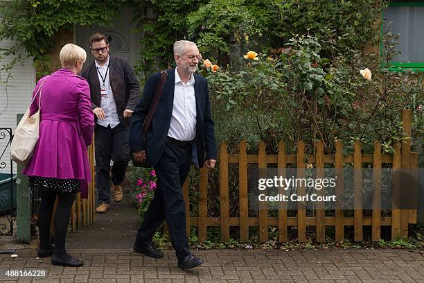 Labour Party leader Jeremy Corbyn leaves his home on September 14, 2015 in London, England. Mr Corbyn has announced key members of his first shadow...